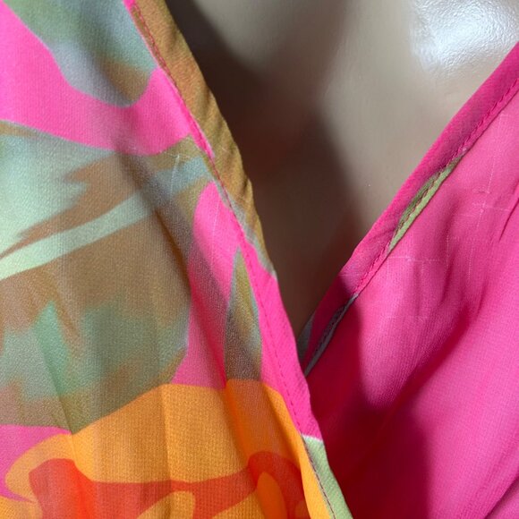 Womens Maxi Dress‎ XXL Bright Pink Floral Tropical Print Long-Sleeve Maxi - Picture 5 of 9